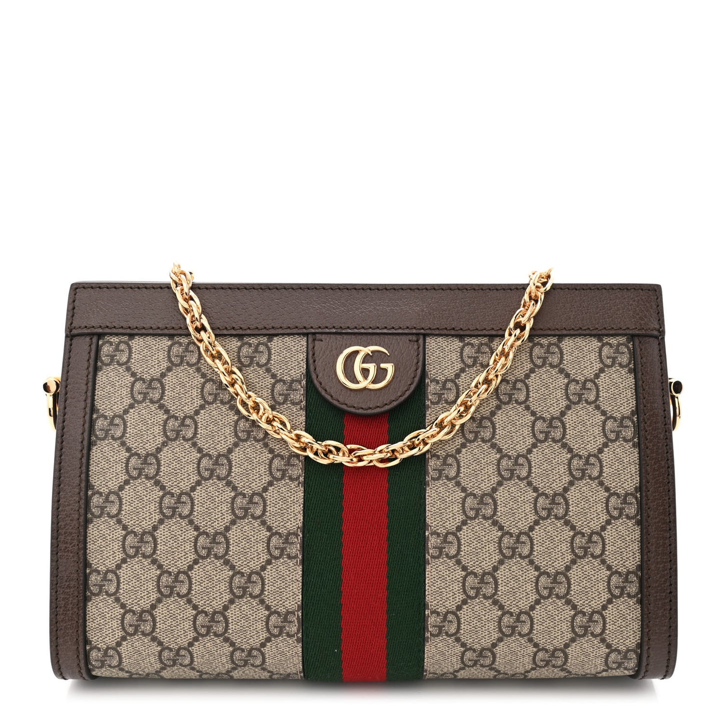 GG Supreme Monogram Web Small Ophidia Chain Shoulder Bag Brown