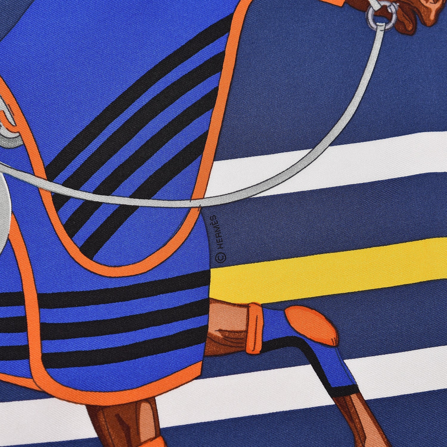 Hermes Silk Cheval A La Couverture Pocket Square Scarf Black Orange Jaune 5 of 6