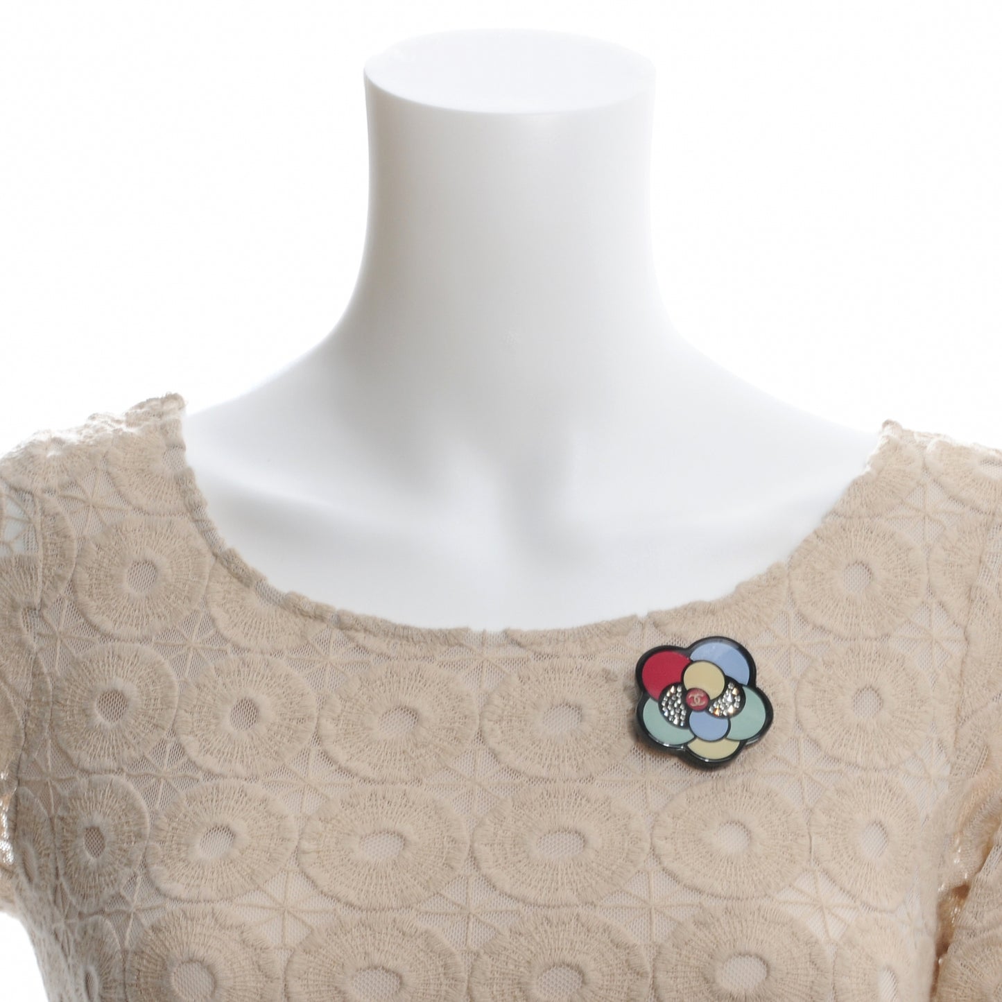 Resin Crystal CC Camellia Pin Brooch