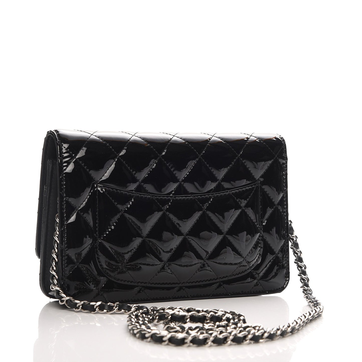 Patent Quilted Wallet On Chain WOC Black
