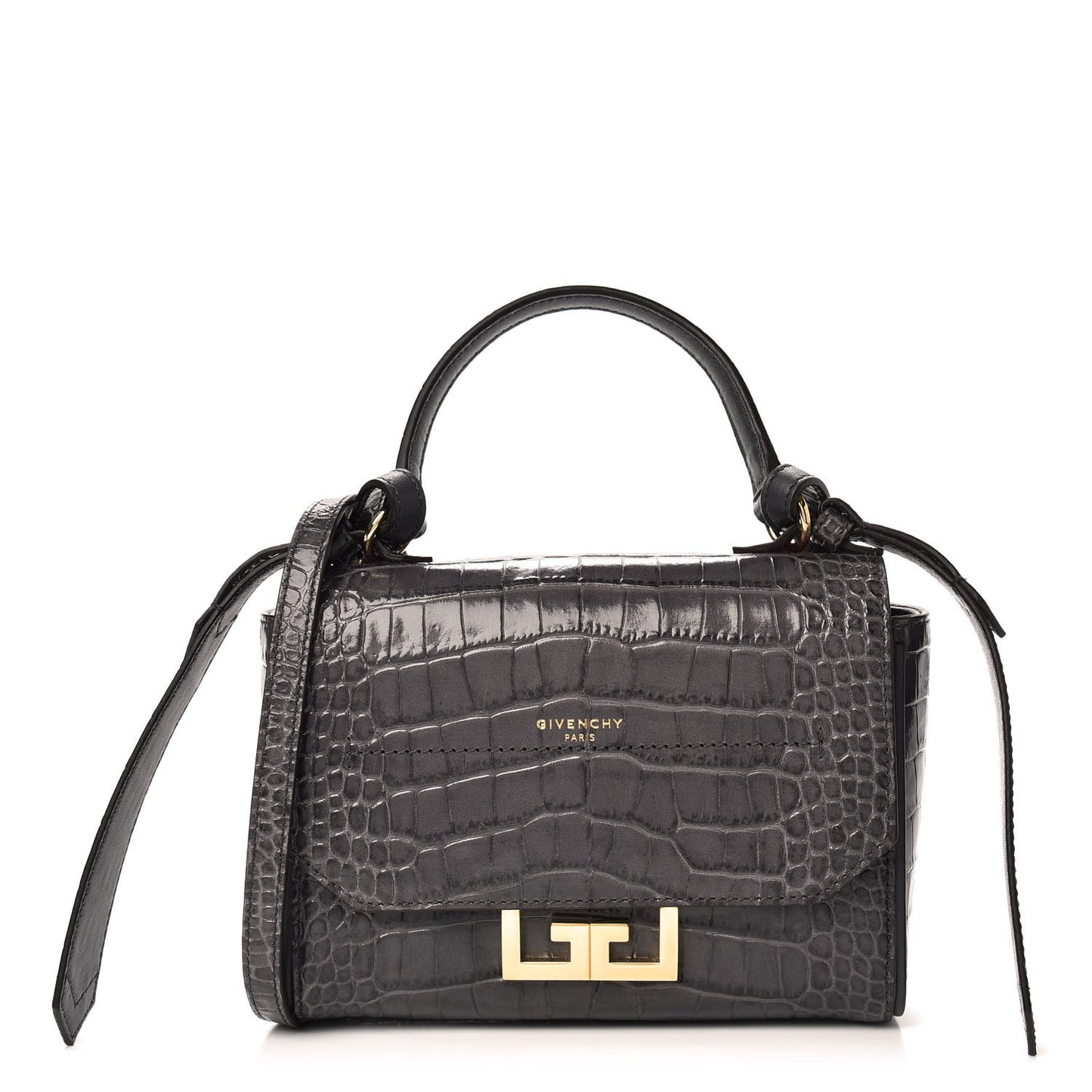 Calfskin Crocodile Embossed Eden Mini Top Handle Storm Grey
