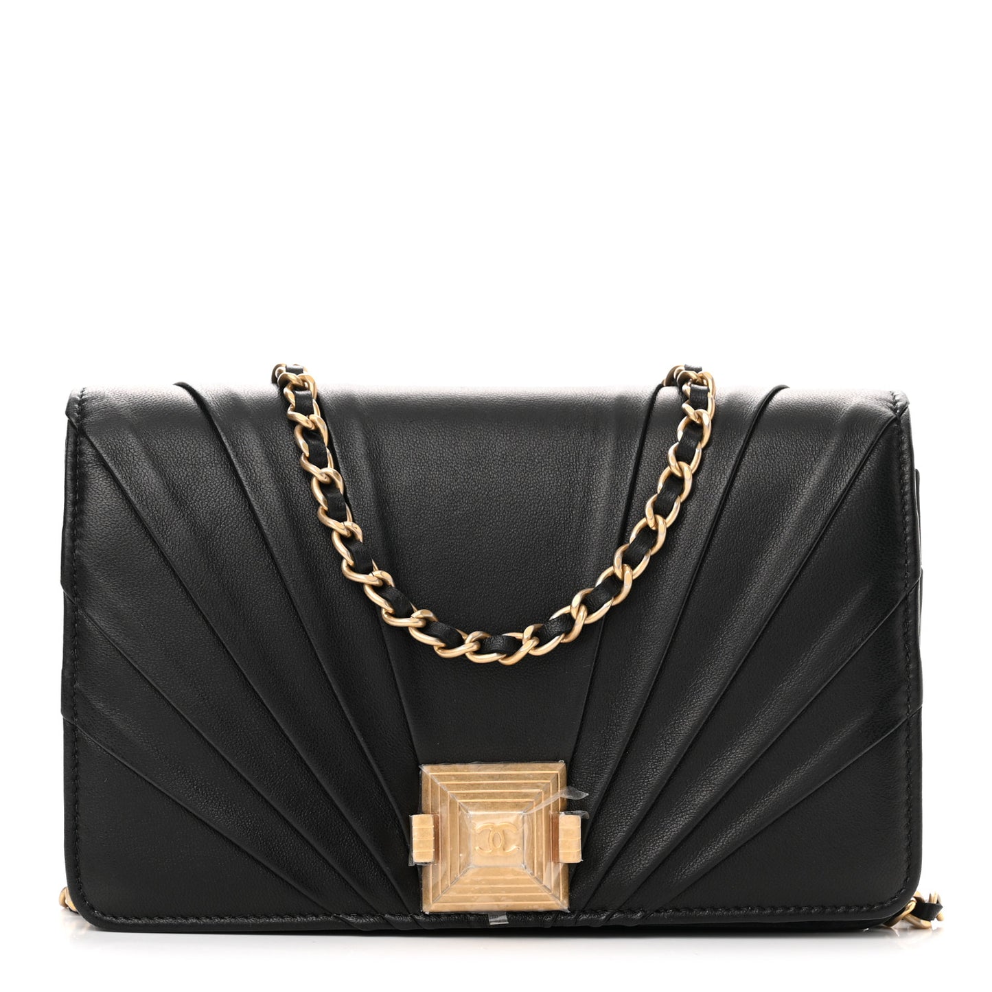 Lambskin Pyramid Wallet On Chain WOC Black