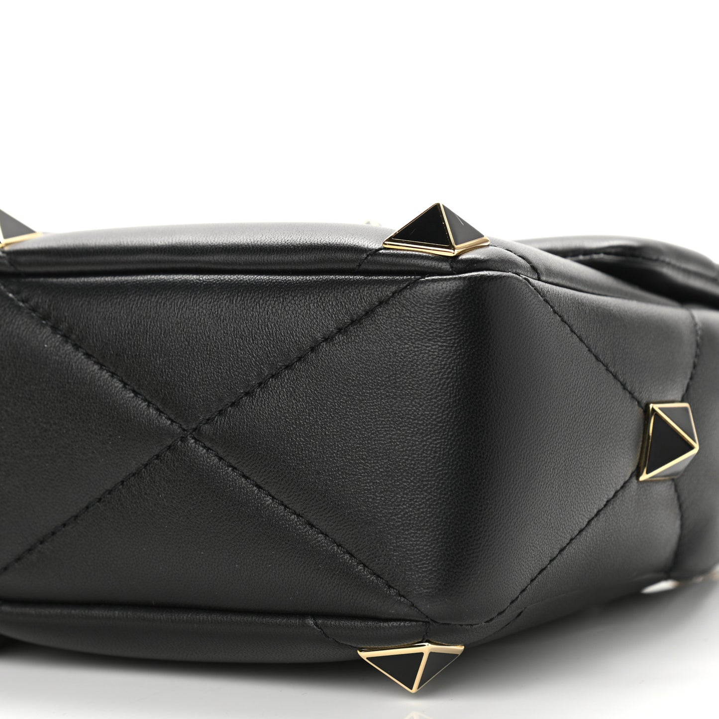 Nappa Enamel Medium Roman Stud Shoulder Bag Black