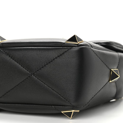 Valentino Garavani Nappa Enamel Medium Roman Stud Shoulder Bag Black 9 of 10