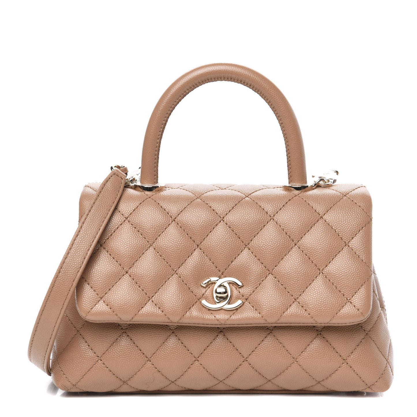 Caviar Quilted Mini Coco Handle Flap Brown
