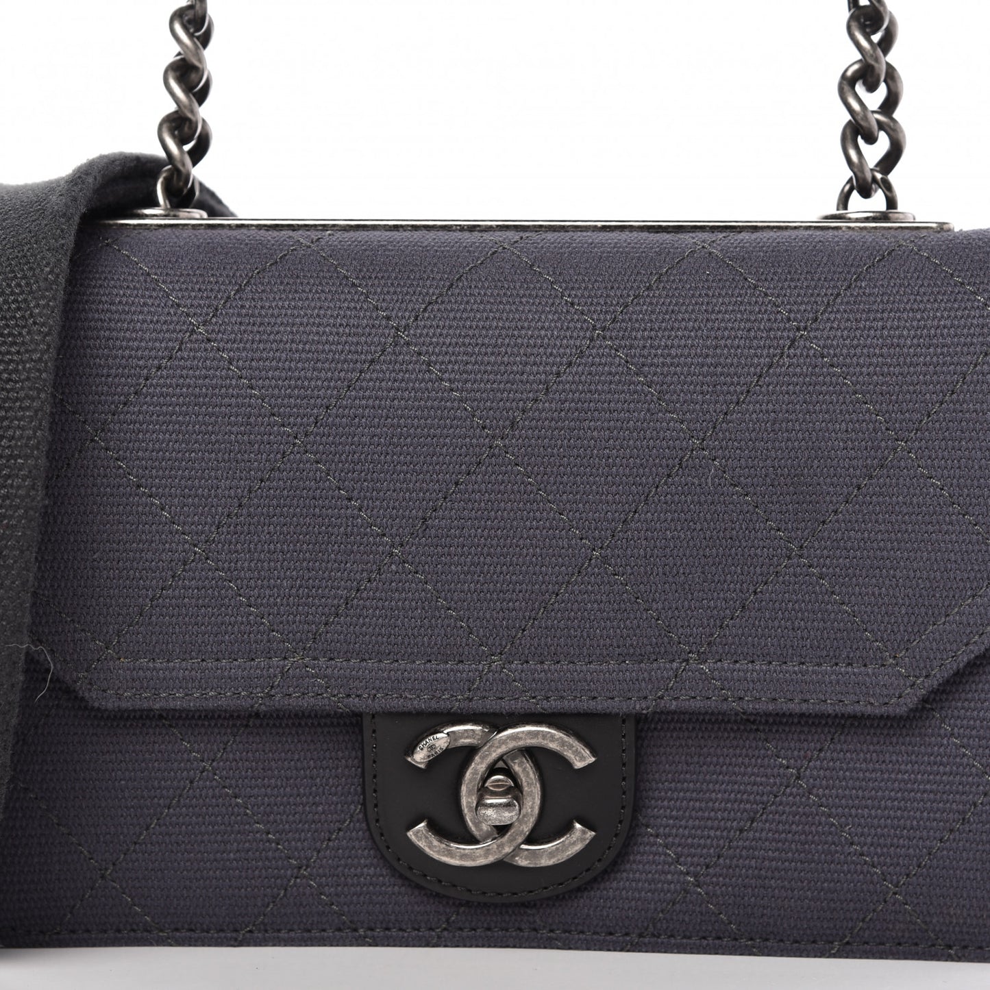 Fabric Quilted Small Flap Bag Dark Grey