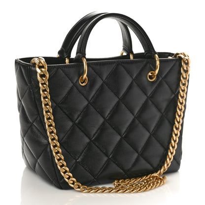 Chanel Lambskin Quilted Small Top Handle Shopping Bag Black 3 of 9