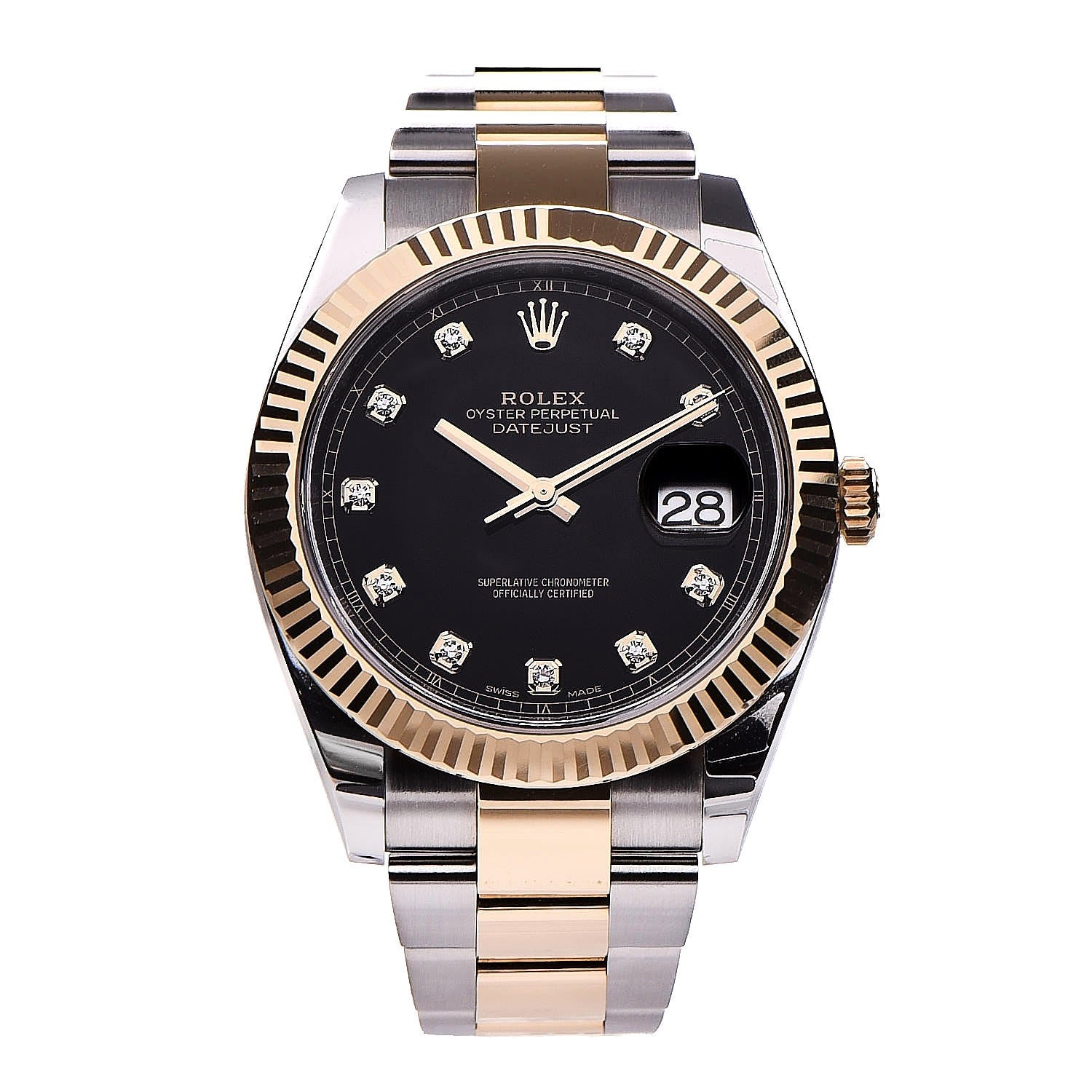 Rolex 18K Yellow Gold Stainless Steel Diamond 41mm Oyster Perpetual Datejust Watch 1 of 9