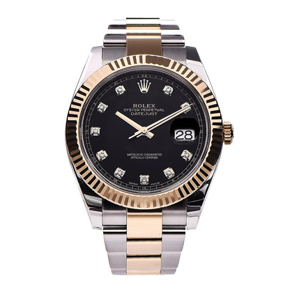 Rolex 18K Yellow Gold Stainless Steel Diamond 41mm Oyster Perpetual Datejust Watch 1 of 9