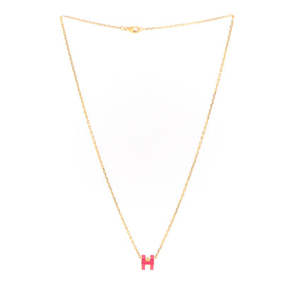 Hermes Lacquered Gold Mini Pop H Pendant Necklace Rose Extreme 3 of 7