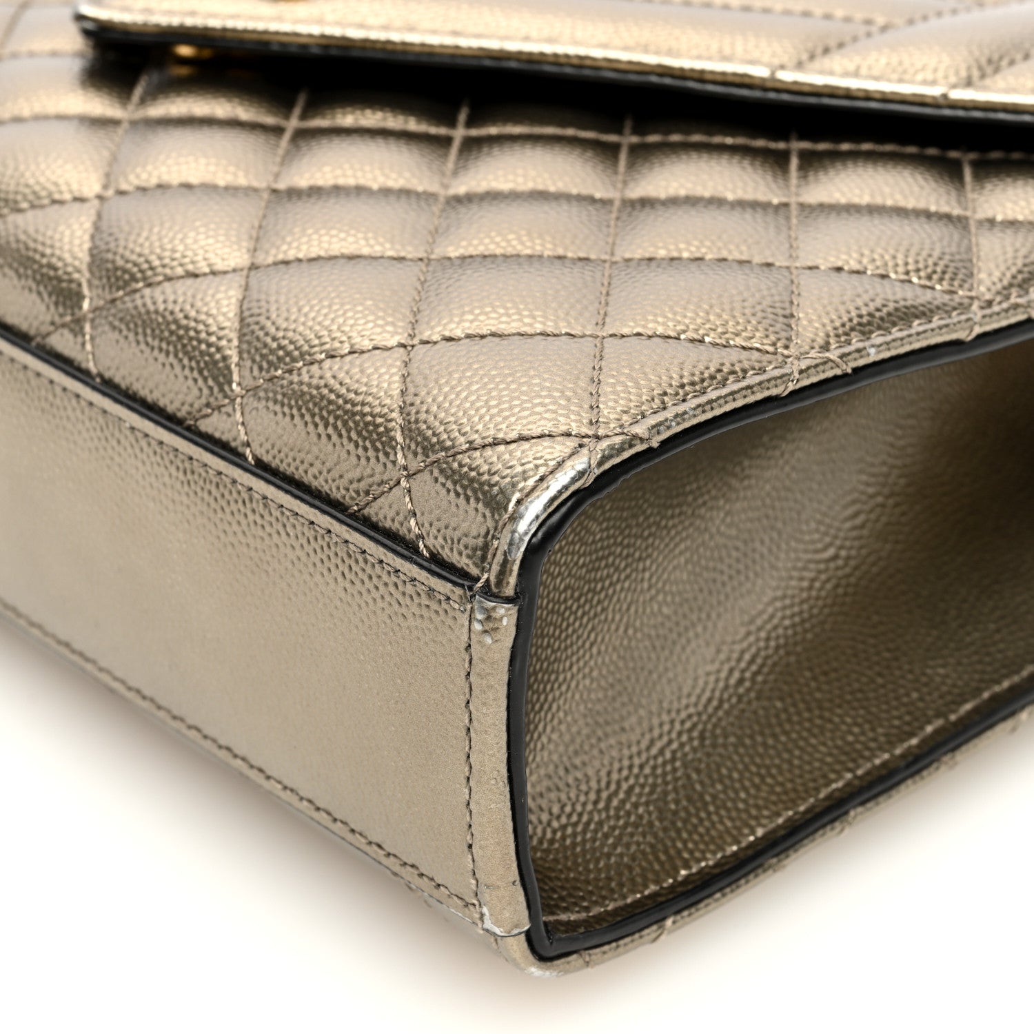 Saint Laurent Metallic Grain De Poudre Textured Mixed Matelasse Triquilt Medium Monogram Satchel Piombo 9 of 9