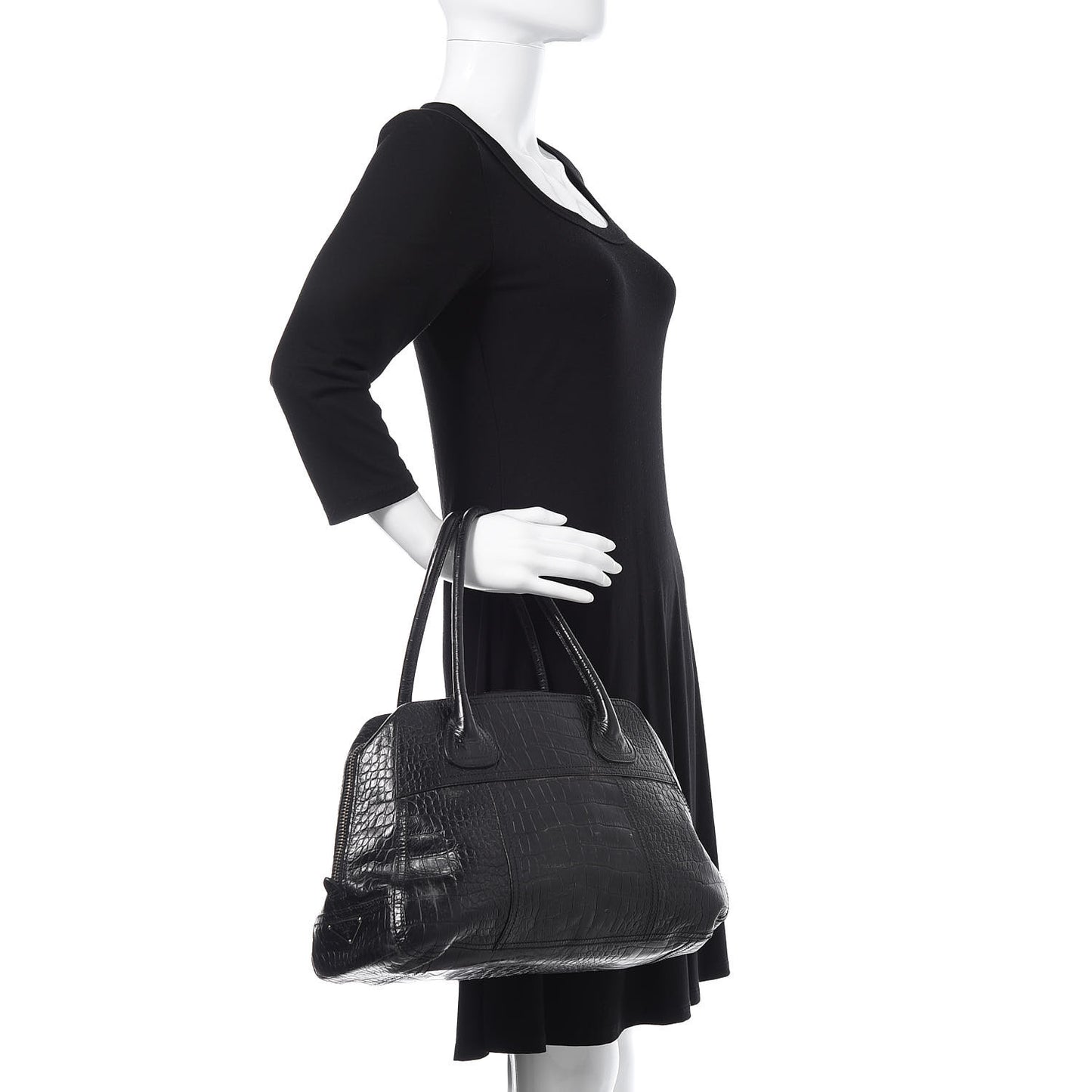 Shiny Calfskin Crocodile Embossed Tote Black