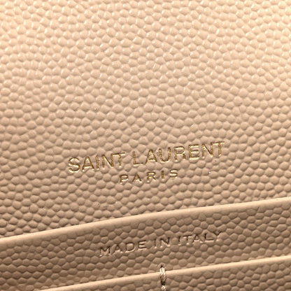 Saint Laurent Grain De Poudre Matelasse Chevron Monogram Envelope Chain Wallet Dark Beige 6 of 12
