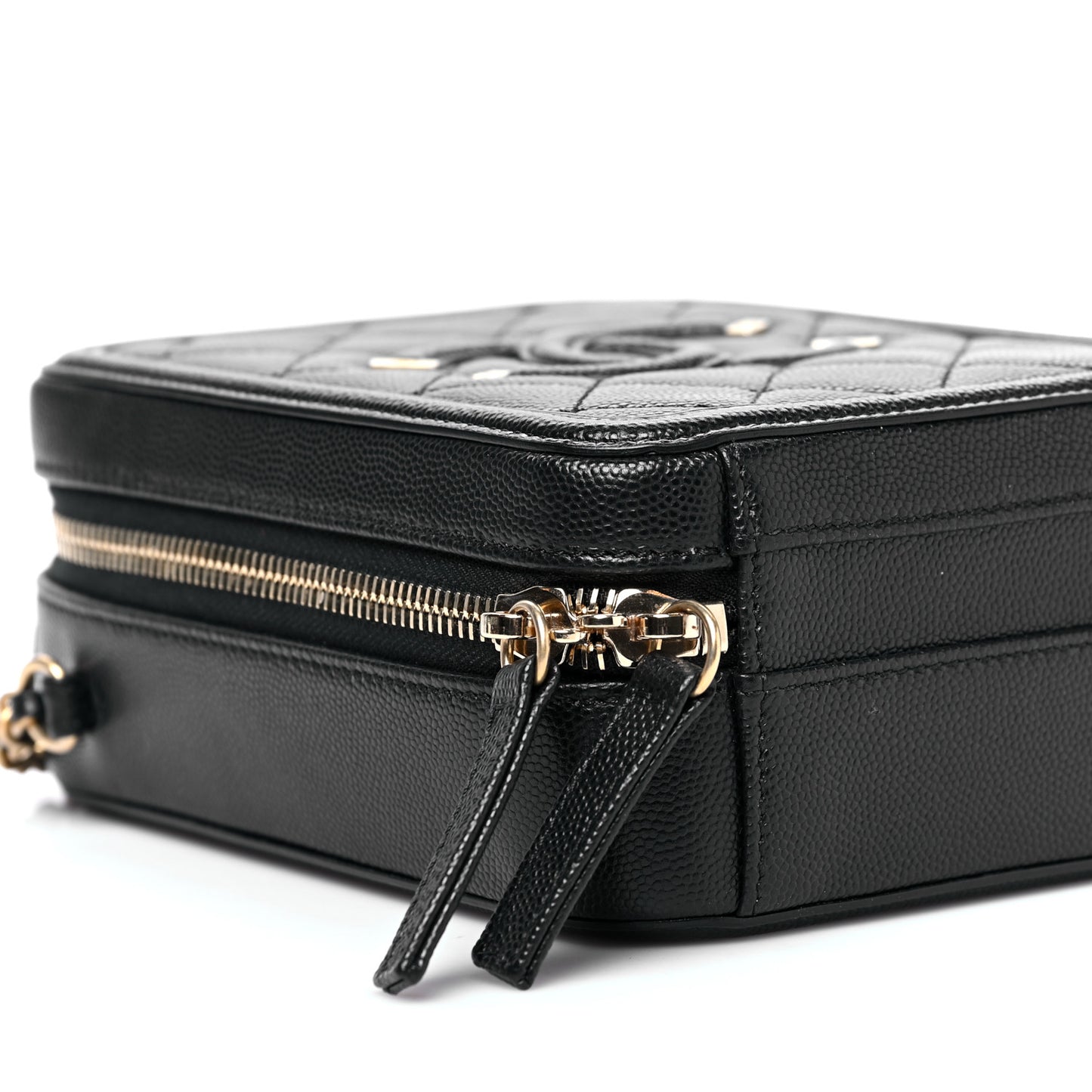 Caviar Quilted CC North South Filigree Vanity Case Black