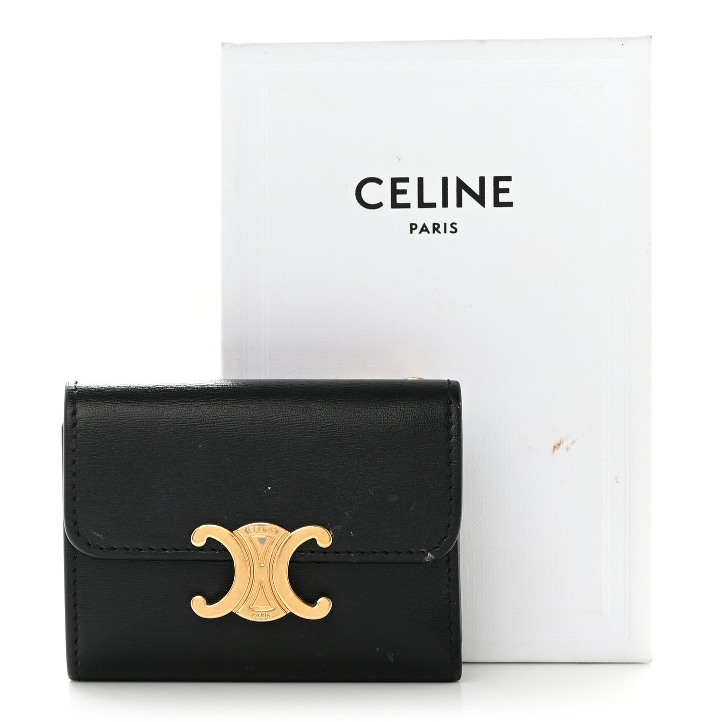 Calfskin Compact Triomphe Wallet With Coin Purse Black