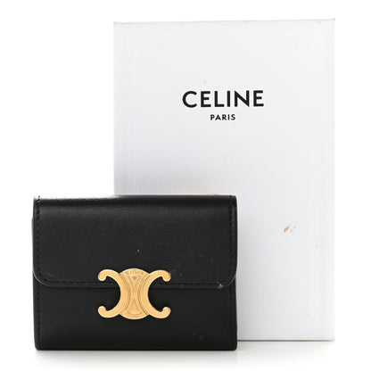 Celine Calfskin Compact Triomphe Wallet With Coin Purse Black 13 of 13