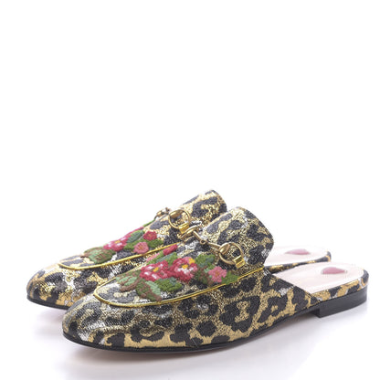 Gucci Lurex Jacquard Leopard Embroidered Princetown Slippers 40 Black Gold 3 of 10