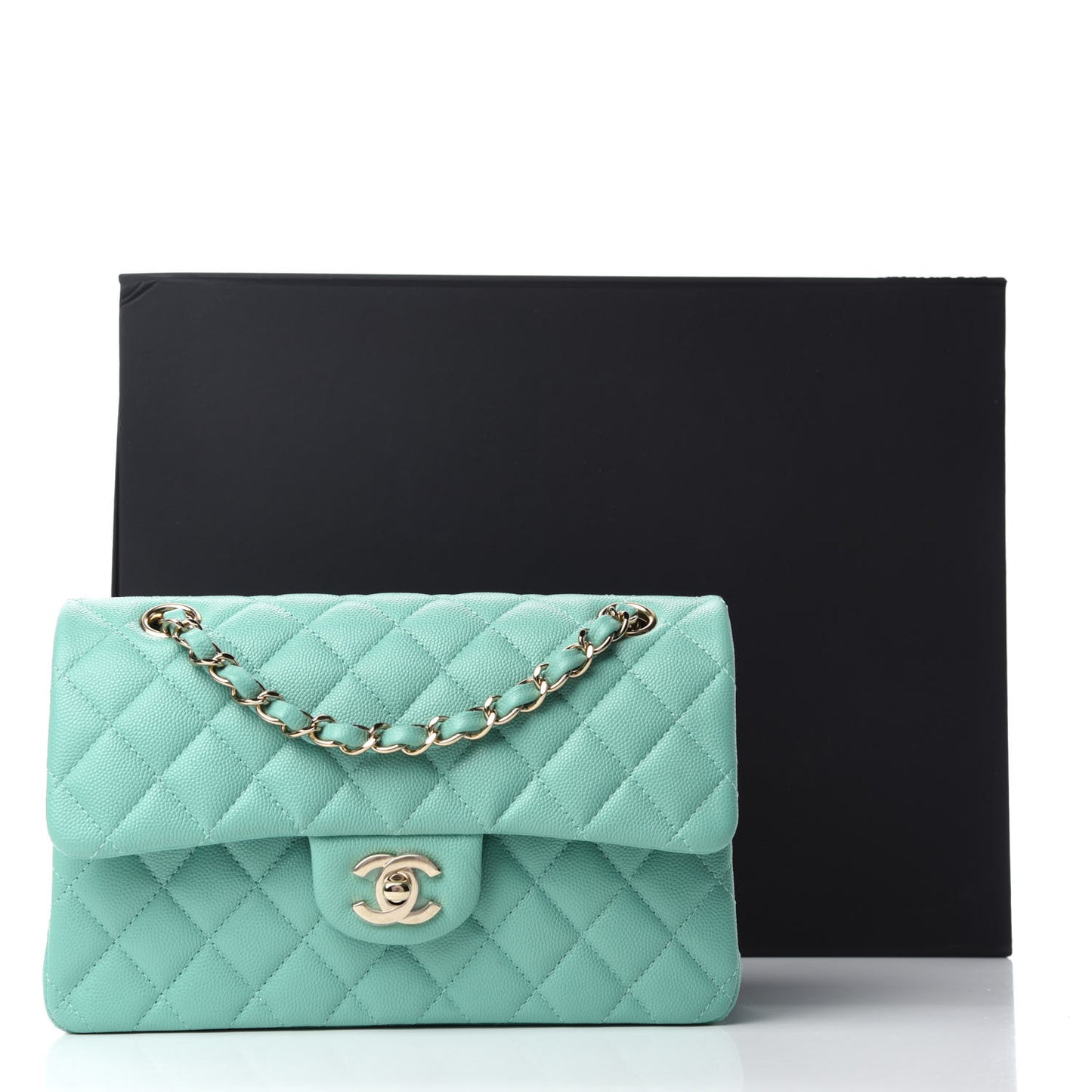 Caviar Quilted Small Double Flap Light Green