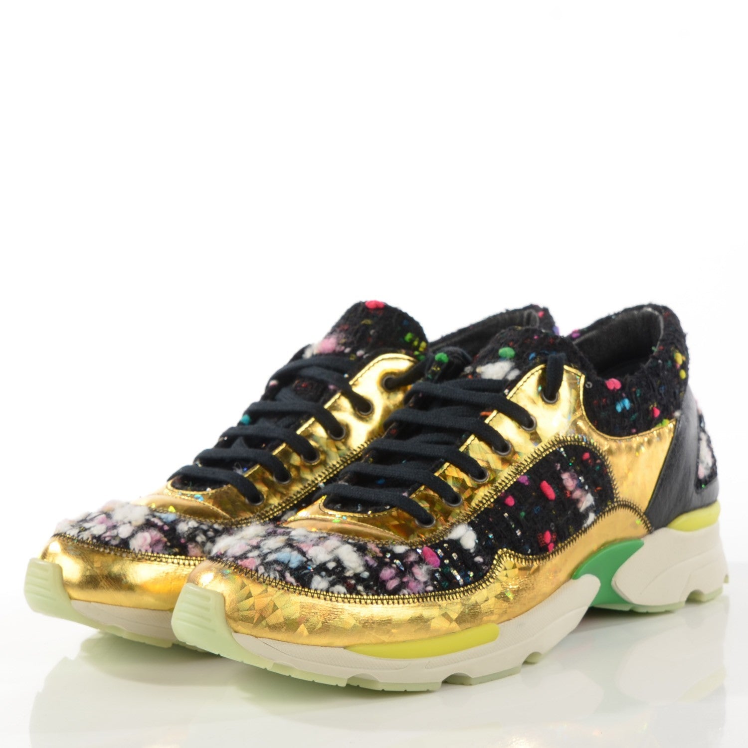 Chanel Tweed Lambskin Runway Sneakers 39 Black Multicolor 4 of 10
