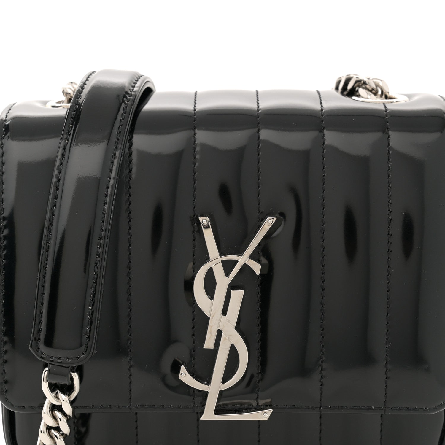 Saint Laurent Patent Calfskin Matelasse Monogram Small Vicky Chain Bag Black 8 of 11