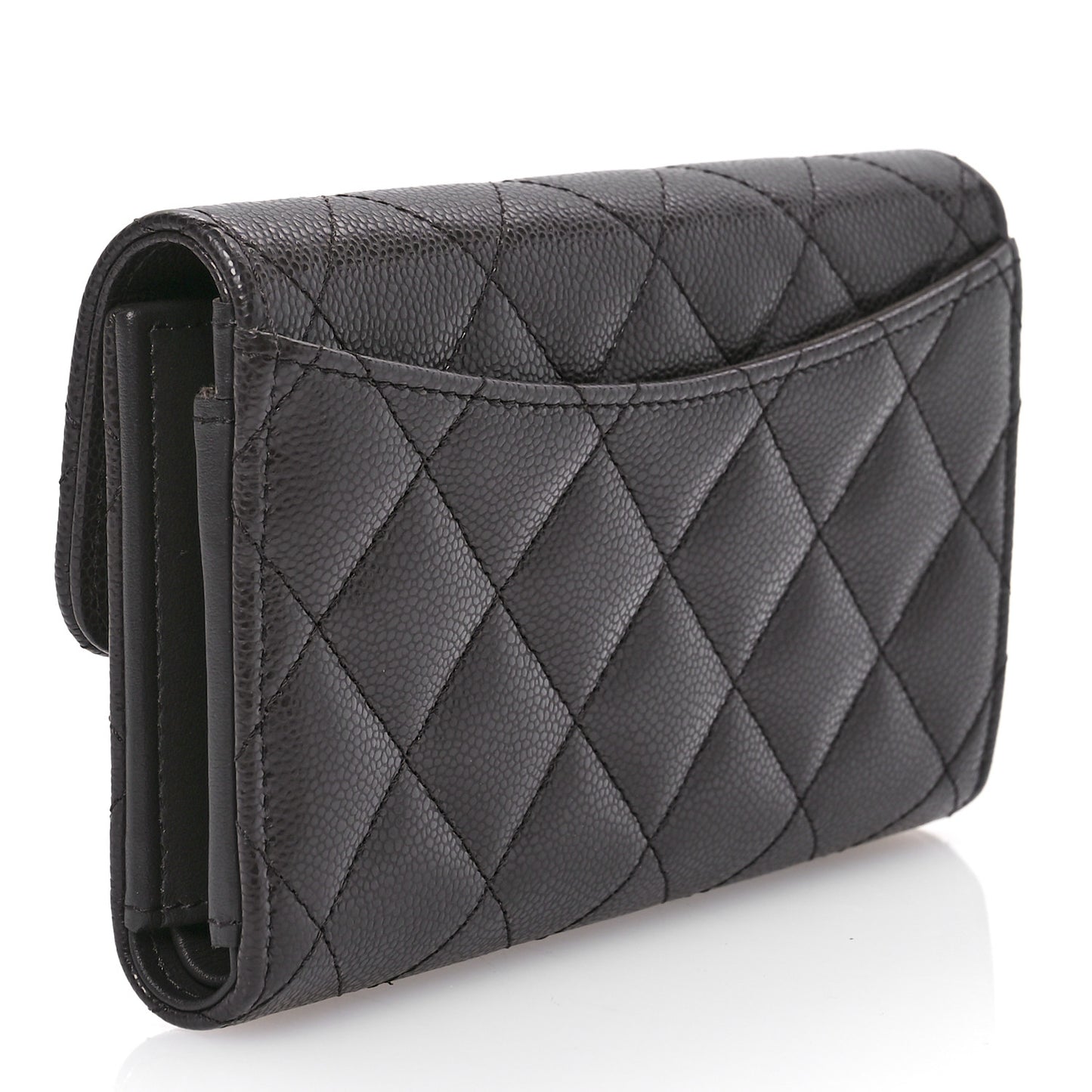 Caviar Quilted Medium Flap Wallet Dark Brown