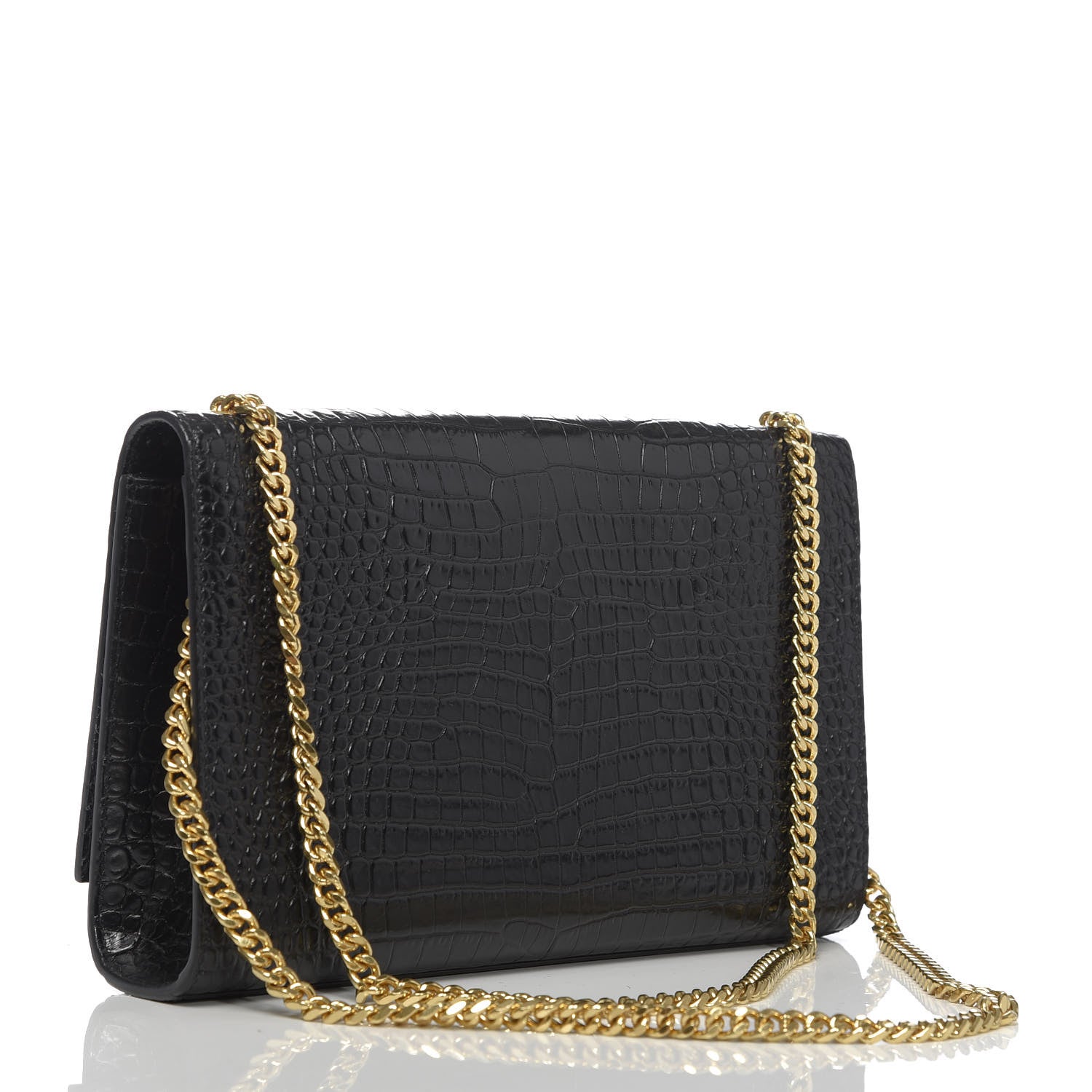 Saint Laurent Calfskin Crocodile Embossed Medium Classic Monogram Kate Tassel Satchel Black 3 of 10