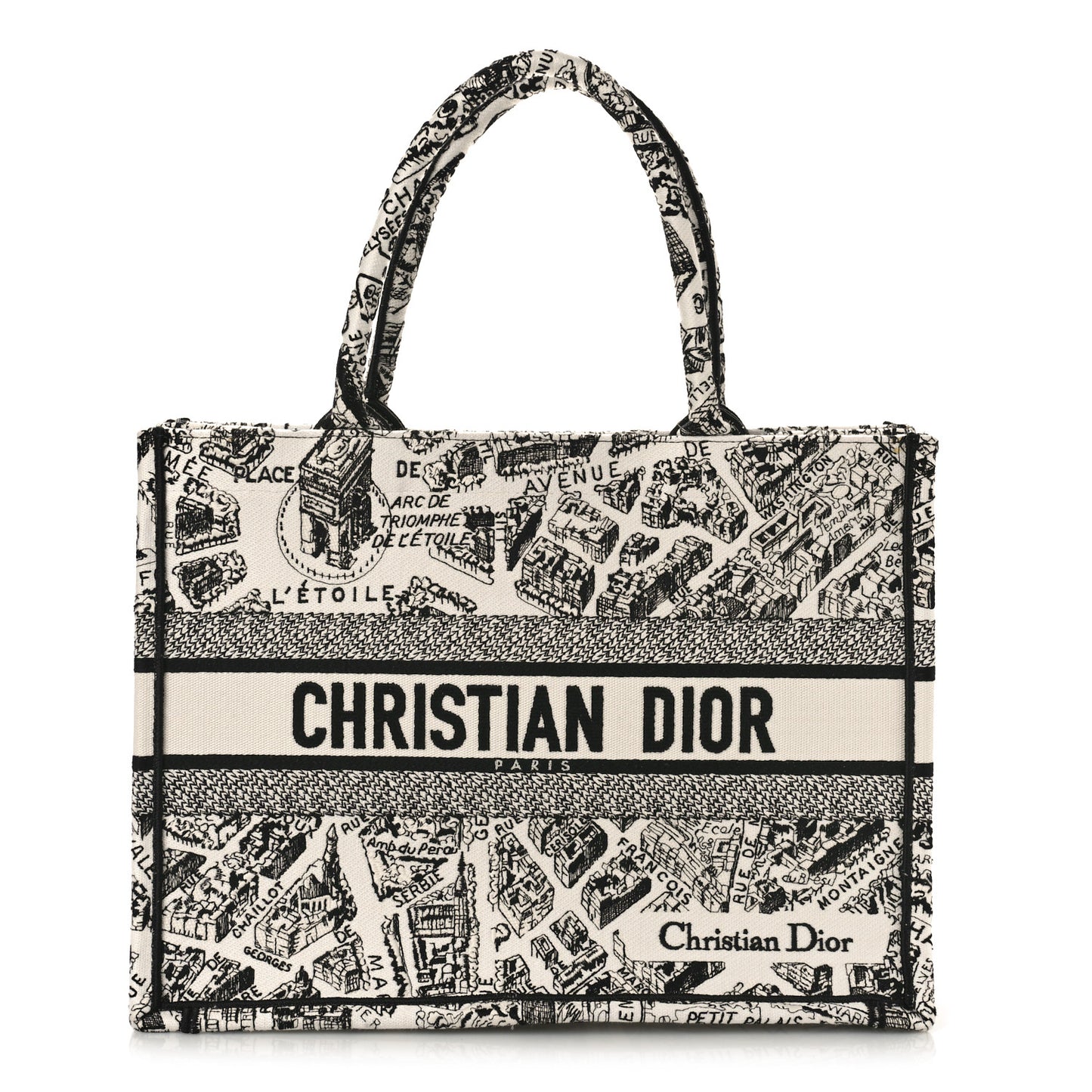 Canvas Embroidered Medium Plan De Paris Book Tote White Black
