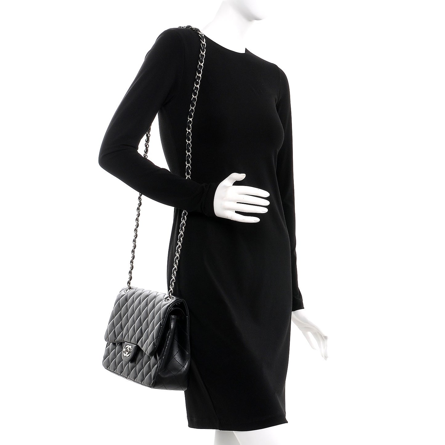 Lambskin Quilted Jumbo Double Flap Black