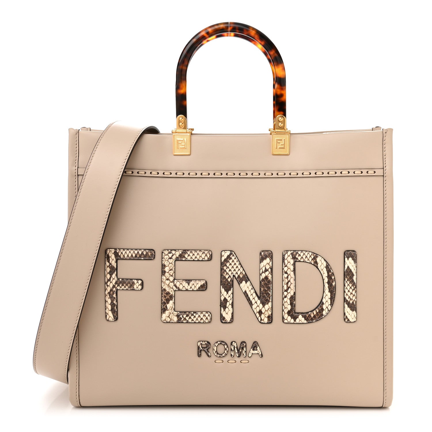 Fendi Vitello King Plexiglass Elaphe Python Print Logo Medium Fendi Sunshine Shopper Tote Nuvola Daisy Roccia 1 of 10