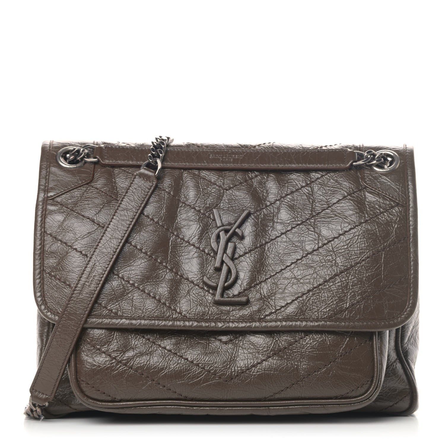 Saint Laurent Crinkled Calfskin Matelasse Monogram Medium Niki Chain Satchel Faggio 1 of 14