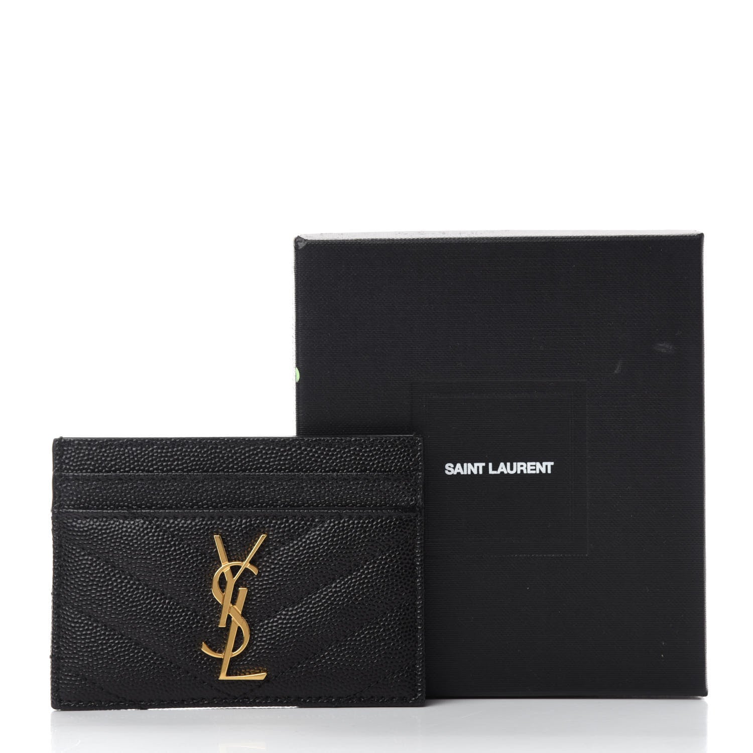 Saint Laurent Grain De Poudre Matelasse Chevron Monogram Credit Card Case Black 8 of 8