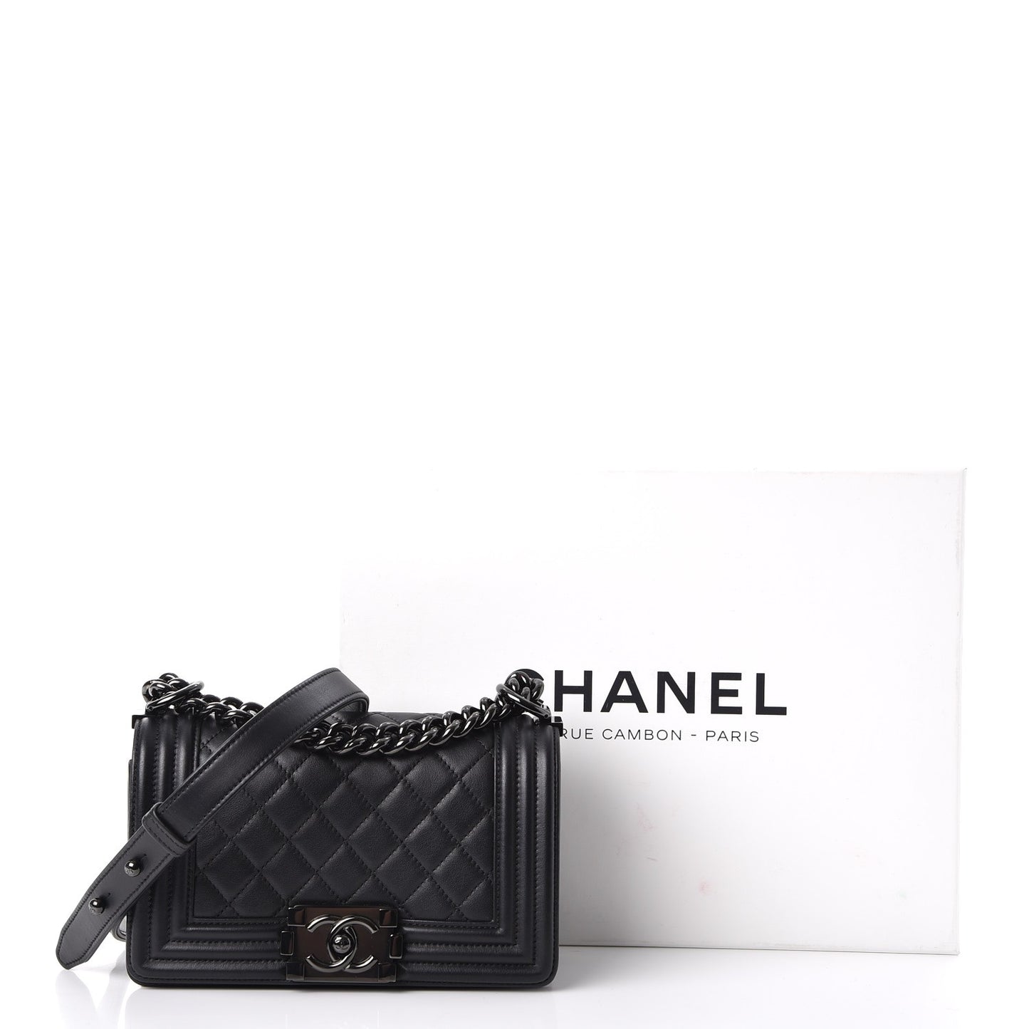 Calfskin Quilted Small Boy Flap So Black
