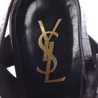 Saint Laurent Calfskin Crocodile Embossed Tribute 105 Platform Sandals 40 Dark Brown 7 of 10
