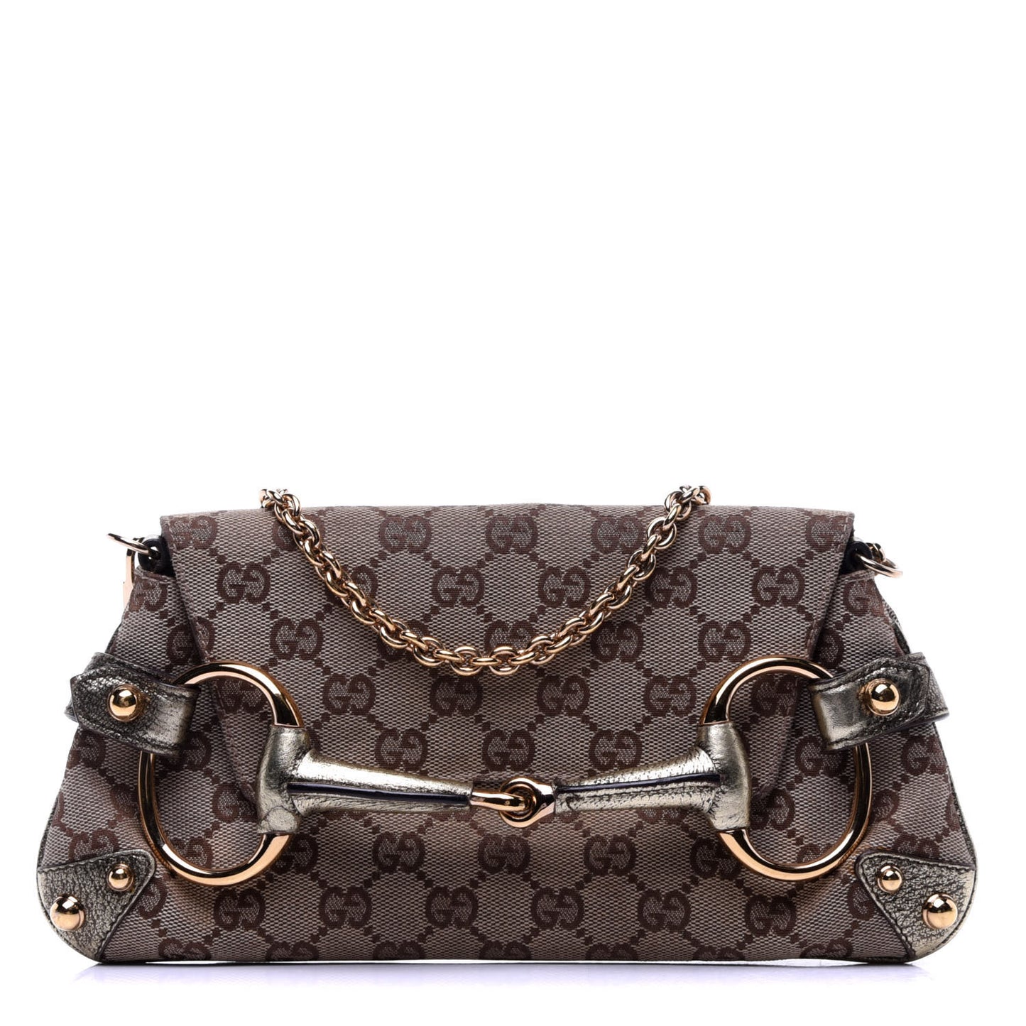 Monogram Horsebit Clutch Gold