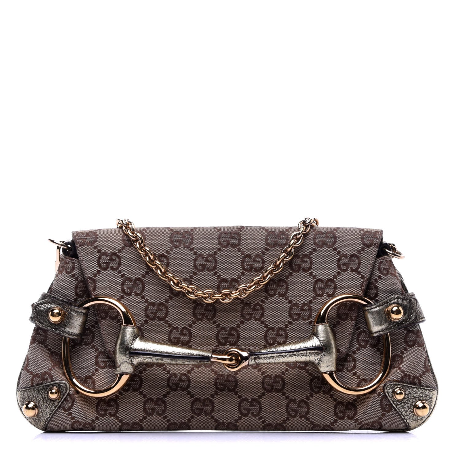 Gucci Monogram Horsebit Clutch Gold 1 of 10