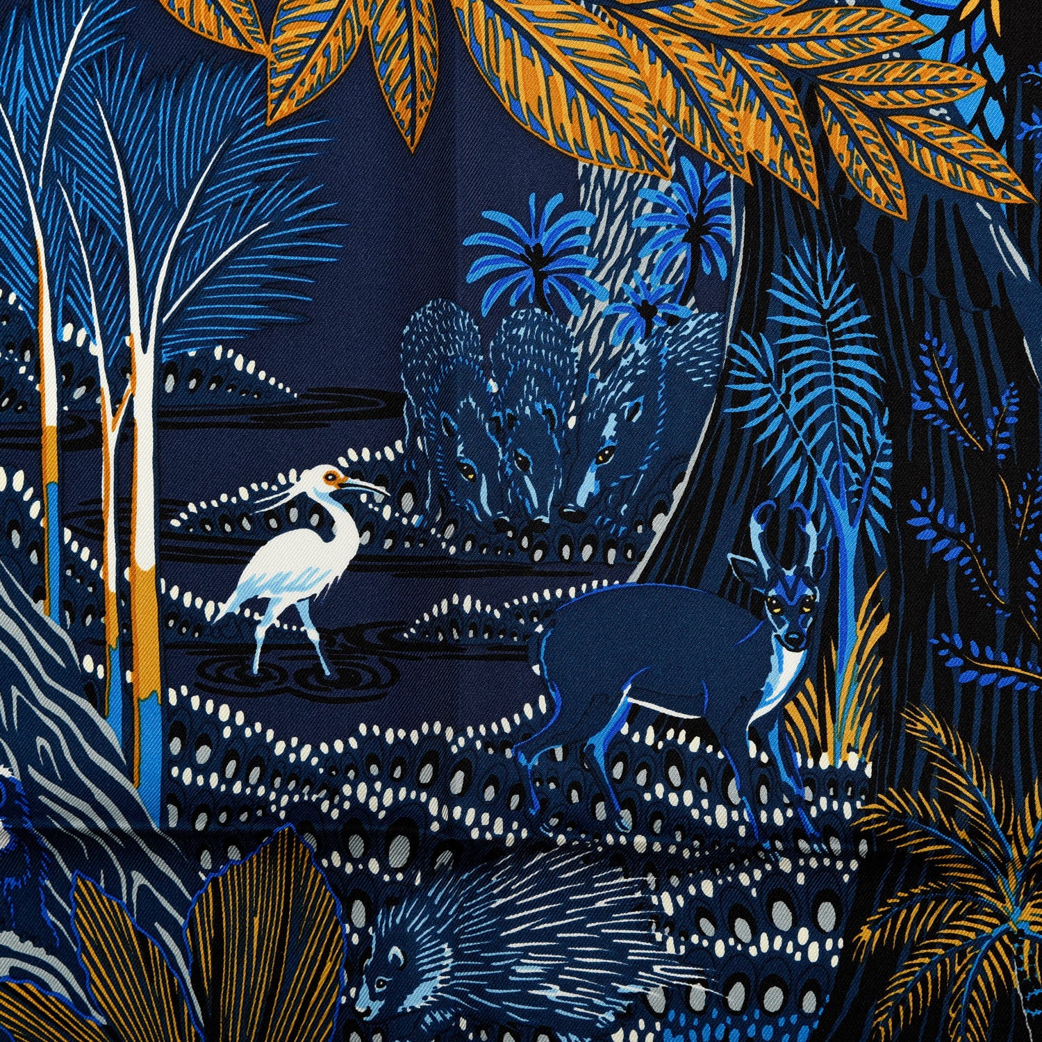 Hermes Silk Wild Singapore Scarf 90 Bleu Roy Gold Marine 3 of 5
