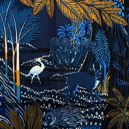 Hermes Silk Wild Singapore Scarf 90 Bleu Roy Gold Marine 3 of 5