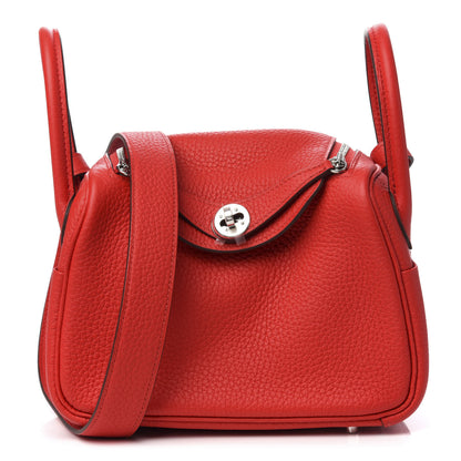 Hermes Taurillon Clemence Mini Lindy 20 Rouge De Coeur 1 of 8