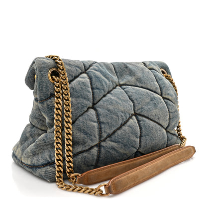 Saint Laurent Denim Quilted Small Loulou Puffer Monogram Chain Satchel Blue Cinnamon 2 of 11