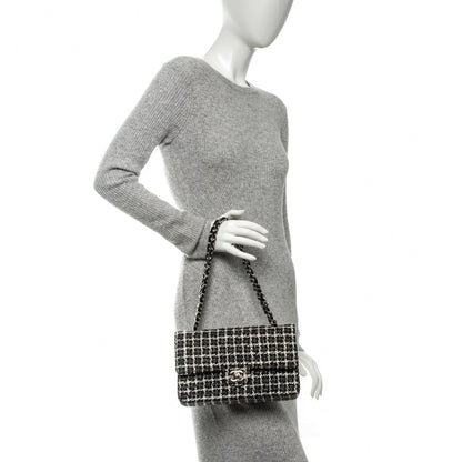 Chanel Tweed Quilted Medium Double Flap Black White 2 of 6