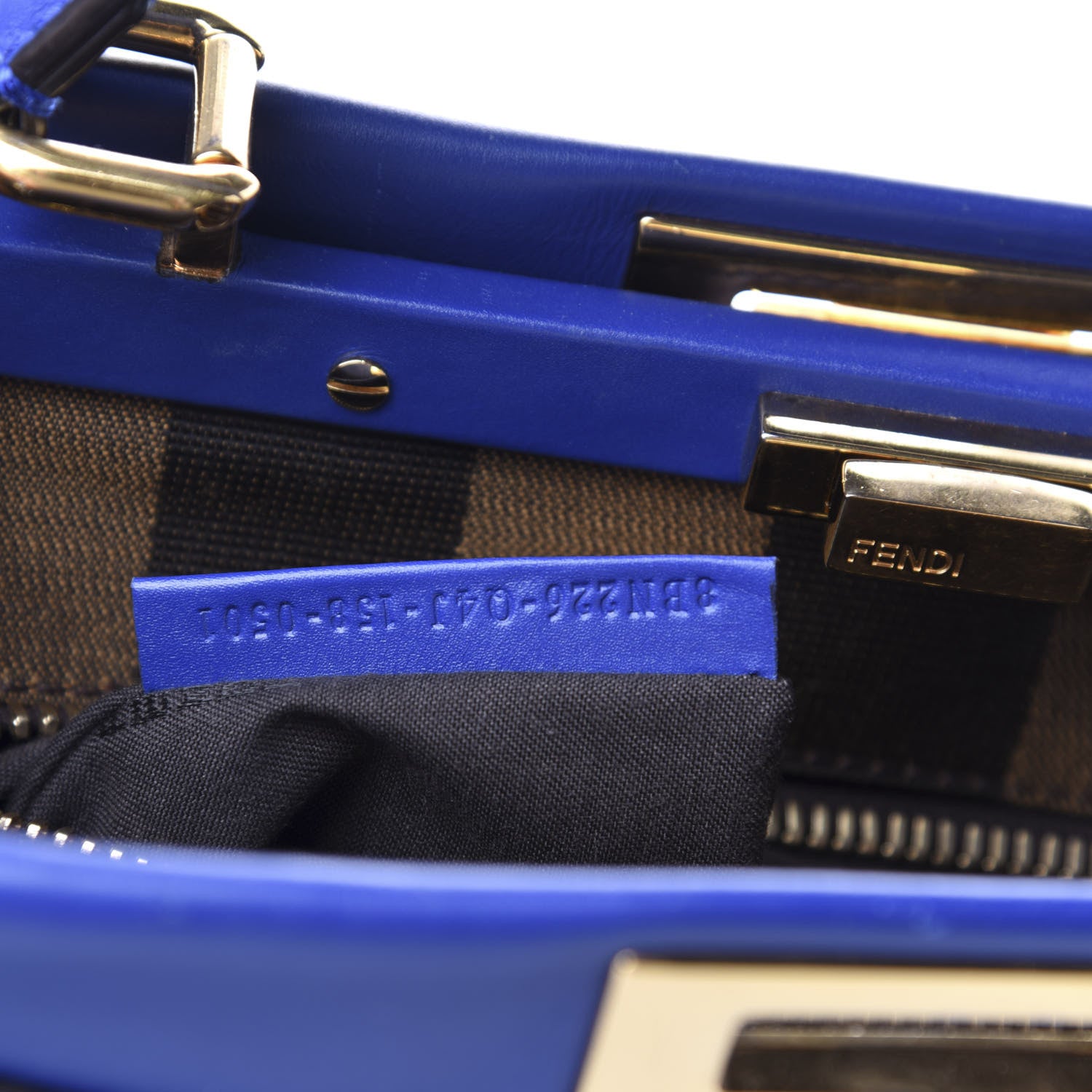 Fendi Vitello Morgan Fabric Jacquard Pequin Medium Peekaboo Iconic Satchel Blue Neon Tobacco 14 of 17