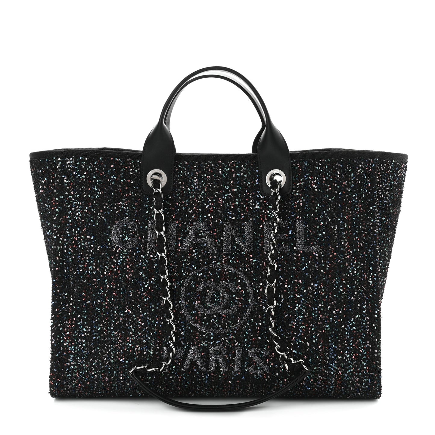 Calfskin Sequin Medium Deauville Tote Black