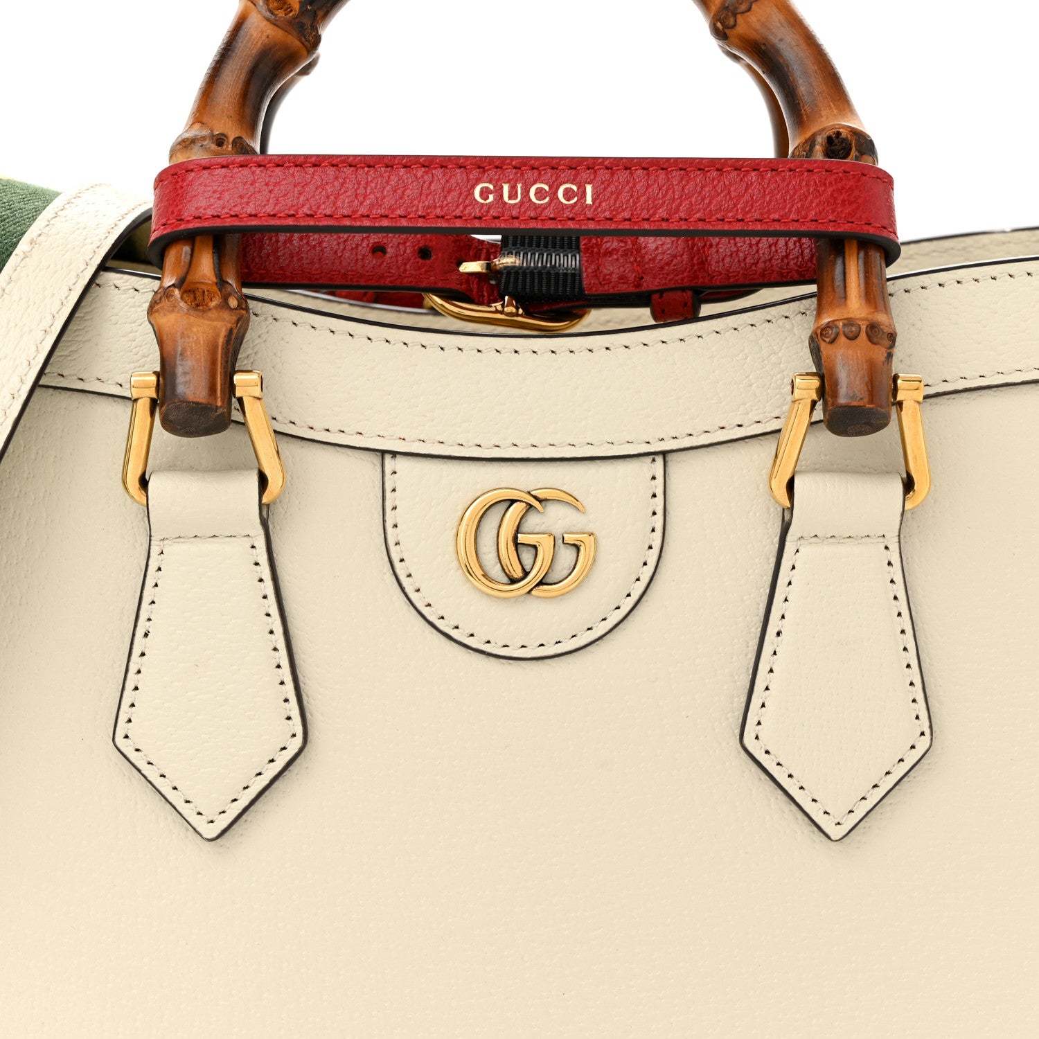 Gucci Textured Dollar Calfskin Web Small Diana Tote Bag Mystic White 8 of 11