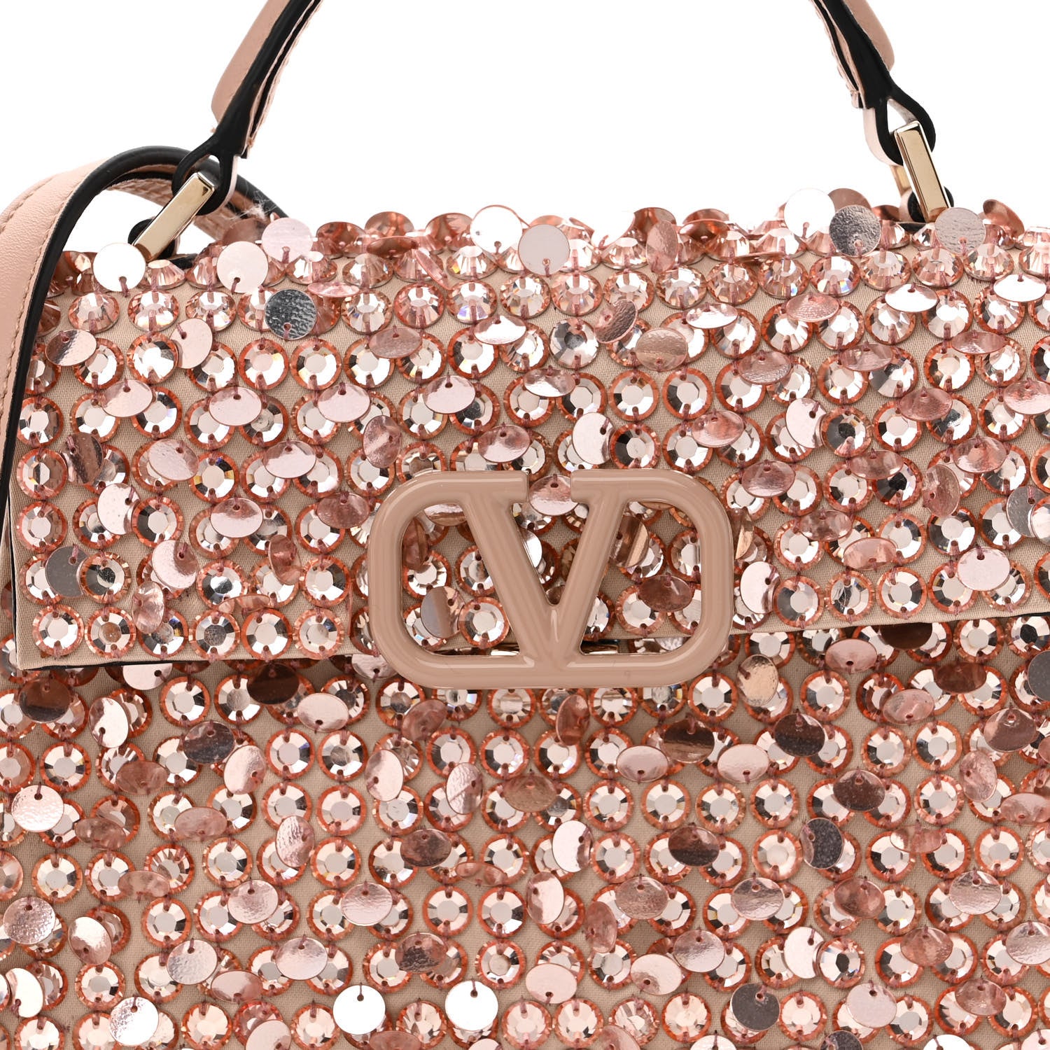 Valentino Garavani Sequin Crystal Embroidered Mini Vsling Top Handle Bag Light Peach Rose Mist 7 of 10