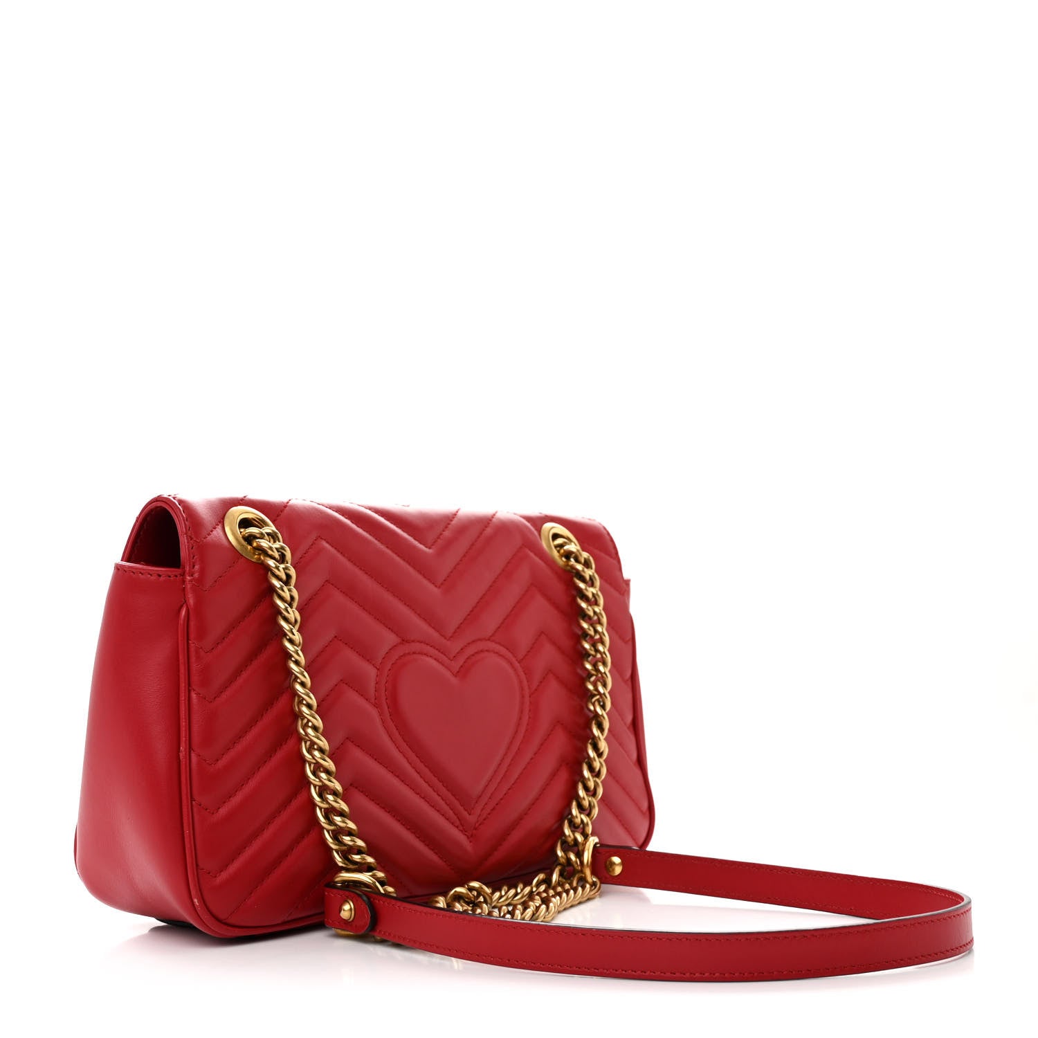 Gucci Calfskin Matelasse Small GG Marmont Shoulder Bag Hibiscus Red 3 of 13
