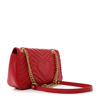 Gucci Calfskin Matelasse Small GG Marmont Shoulder Bag Hibiscus Red 3 of 13