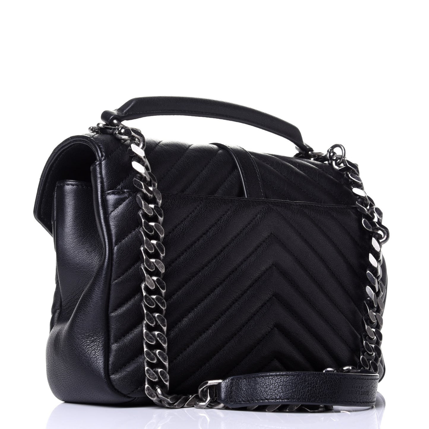 Sheepskin Matelasse Chevron Monogram Medium College Bag Black