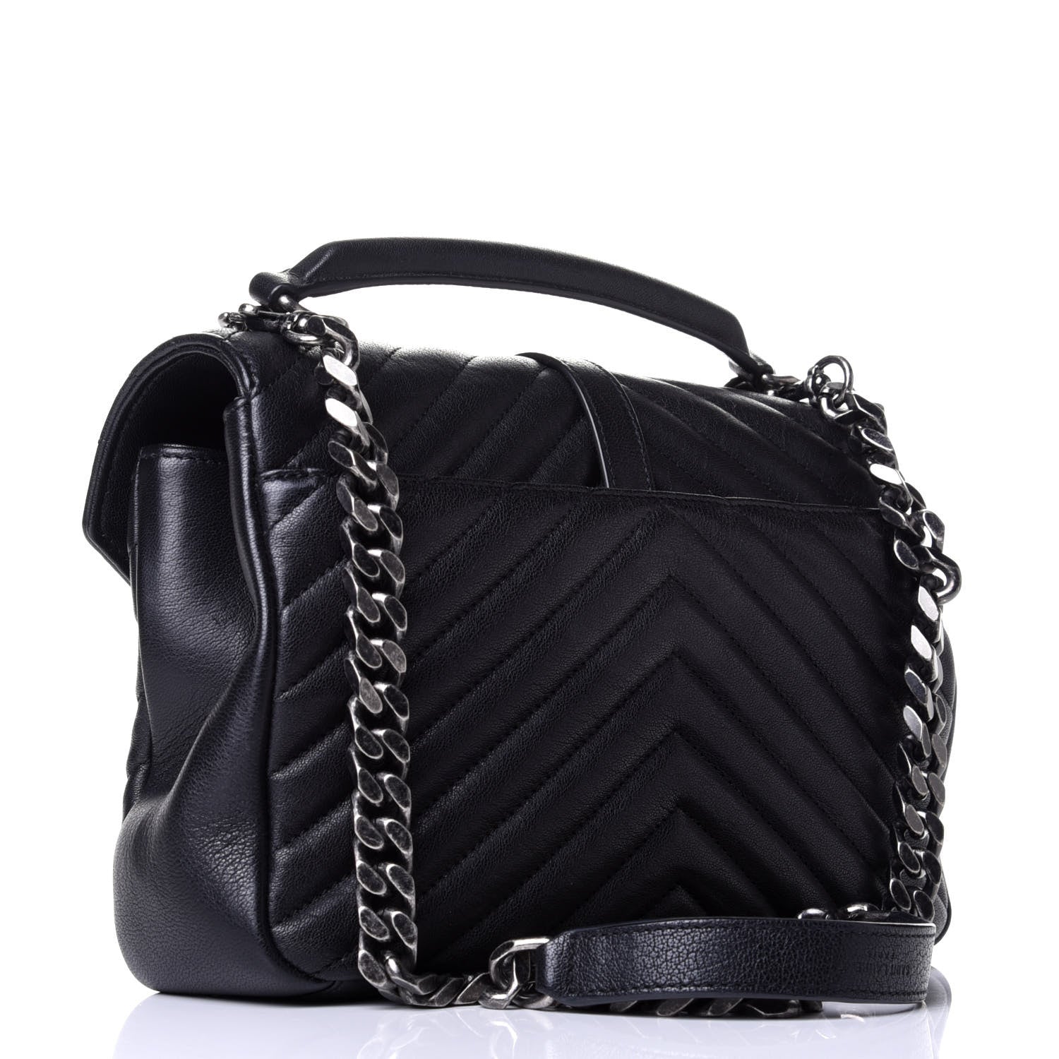 Saint Laurent Sheepskin Matelasse Chevron Monogram Medium College Bag Black 2 of 5