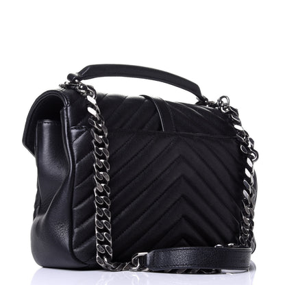 Saint Laurent Sheepskin Matelasse Chevron Monogram Medium College Bag Black 2 of 5