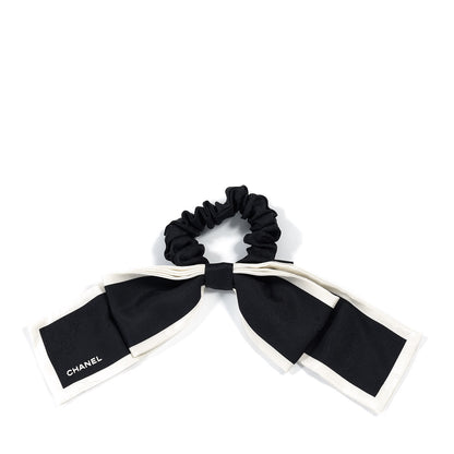 Chanel Silk Hair Tie Black Ivory 1 of 2